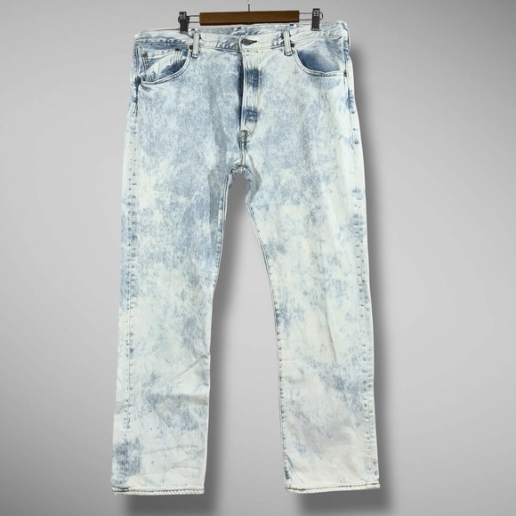 Levi's 501 Men's Jeans 38x32 Acid Wash Button Fly Straight Leg Distressed Modern - Picture 2 of 15